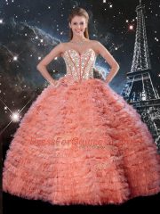 Sweetheart Sleeveless Lace Up Sweet 16 Dresses Watermelon Red Organza