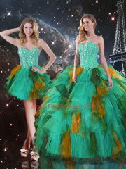 Super Sleeveless Tulle Floor Length Lace Up Quinceanera Dress in Multi-color with Ruffles