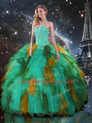 Super Sleeveless Tulle Floor Length Lace Up Quinceanera Dress in Multi-color with Ruffles