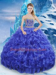 Floor Length Royal Blue 15 Quinceanera Dress Strapless Sleeveless Lace Up