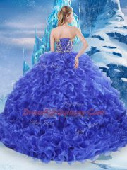 Floor Length Royal Blue 15 Quinceanera Dress Strapless Sleeveless Lace Up