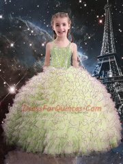 Organza Sleeveless Floor Length Little Girls Pageant Dress and Beading and Ruffles