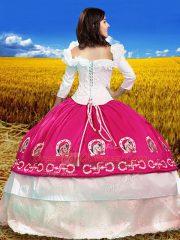 Taffeta 3 4 Length Sleeve Floor Length Sweet 16 Dresses and Embroidery