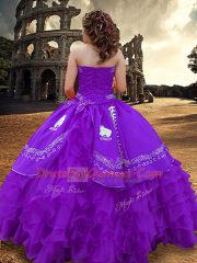 Ball Gowns Quince Ball Gowns Purple Strapless Taffeta Sleeveless Floor Length Zipper