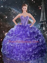 Edgy Purple Three Pieces Beading and Ruffles 15th Birthday Dress Lace Up Organza Sleeveless Floor Length