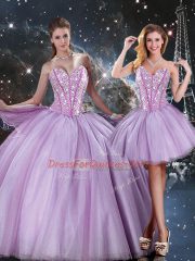Luxurious Beading Quinceanera Dress Lavender Lace Up Sleeveless Floor Length