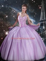 Luxurious Beading Quinceanera Dress Lavender Lace Up Sleeveless Floor Length