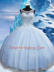 Flare Light Blue Sleeveless Beading Floor Length Quinceanera Gown