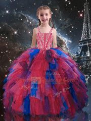 Glorious Straps Sleeveless Tulle Little Girls Pageant Gowns Beading and Ruffles Lace Up