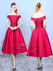 Wine Red Cap Sleeves Appliques Tea Length Court Dresses for Sweet 16