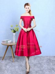 Wine Red Cap Sleeves Appliques Tea Length Court Dresses for Sweet 16