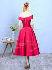 Wine Red Cap Sleeves Appliques Tea Length Court Dresses for Sweet 16