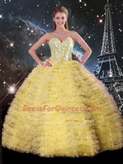 Classical Sweetheart Sleeveless Lace Up Quinceanera Gowns Yellow Organza