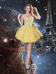 Classical Sweetheart Sleeveless Lace Up Quinceanera Gowns Yellow Organza