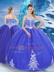 Blue Sleeveless Tulle Zipper 15 Quinceanera Dress for Military Ball and Sweet 16 and Quinceanera