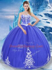 Blue Sleeveless Tulle Zipper 15 Quinceanera Dress for Military Ball and Sweet 16 and Quinceanera
