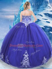Blue Sleeveless Tulle Zipper 15 Quinceanera Dress for Military Ball and Sweet 16 and Quinceanera