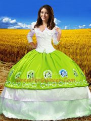 Yellow Green 3 4 Length Sleeve Embroidery Floor Length Quinceanera Dresses