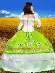 Yellow Green 3 4 Length Sleeve Embroidery Floor Length Quinceanera Dresses
