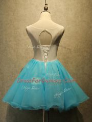 Mini Length Baby Blue Scoop Sleeveless Lace Up