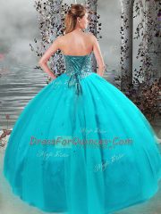 Aqua Blue Lace Up Sweetheart Beading Sweet 16 Dress Tulle Sleeveless