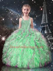 Glorious Sleeveless Lace Up Floor Length Beading and Ruffles Little Girls Pageant Dress