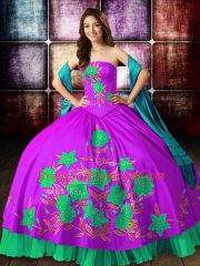 Ideal Sleeveless Lace Up Floor Length Embroidery 15 Quinceanera Dress