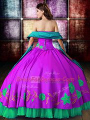 Ideal Sleeveless Lace Up Floor Length Embroidery 15 Quinceanera Dress