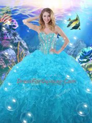 Simple Baby Blue Lace Up Sweetheart Beading and Ruffles Quinceanera Gowns Organza Sleeveless