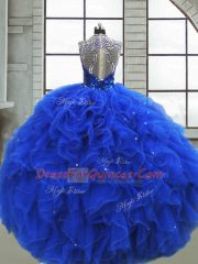 Deluxe Organza Sleeveless Floor Length Quince Ball Gowns and Ruffles and Sequins
