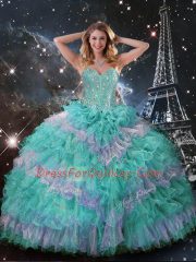 Multi-color Ball Gowns Sweetheart Sleeveless Organza Floor Length Lace Up Beading and Ruffled Layers Quinceanera Dress