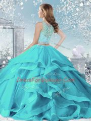 Wonderful Beading and Ruffles Quinceanera Dresses Royal Blue Clasp Handle Long Sleeves Floor Length