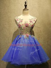 Lavender Organza Lace Up Prom Gown Sleeveless Mini Length Appliques