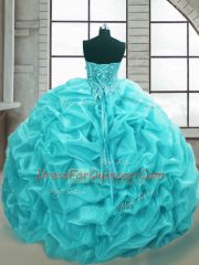 Floor Length Ball Gowns Sleeveless Aqua Blue Quinceanera Gown Lace Up