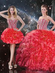 Decent Coral Red Sleeveless Beading and Ruffles Floor Length Vestidos de Quinceanera