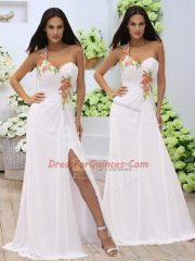 Free and Easy White Zipper Sweetheart Appliques and Ruching Elastic Woven Satin Sleeveless
