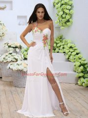 Free and Easy White Zipper Sweetheart Appliques and Ruching Elastic Woven Satin Sleeveless