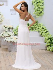 Free and Easy White Zipper Sweetheart Appliques and Ruching Elastic Woven Satin Sleeveless