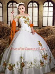 Beauteous Floor Length Lace Up Quinceanera Dress White for Military Ball and Sweet 16 and Quinceanera with Embroidery