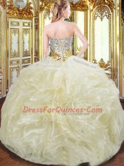Low Price Light Yellow Ball Gowns Sweetheart Sleeveless Organza Floor Length Lace Up Beading and Ruffles Sweet 16 Dresses