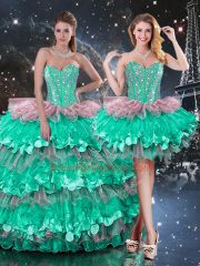 High End Multi-color Lace Up Sweetheart Beading and Ruffles and Ruffled Layers Sweet 16 Dresses Organza Sleeveless