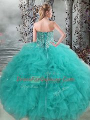 Fabulous Floor Length Turquoise Quinceanera Dresses Organza Sleeveless Beading and Ruffles