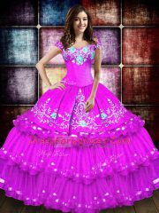 Off The Shoulder Sleeveless Lace Up 15 Quinceanera Dress Fuchsia Taffeta