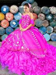 Fabulous Brush Train Ball Gowns Quinceanera Gowns Fuchsia Sweetheart Organza Sleeveless Lace Up