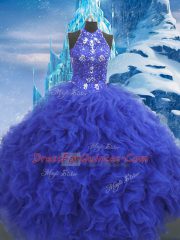 Captivating Blue Lace Up Quinceanera Dress Beading and Ruffles Sleeveless Floor Length