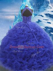 Captivating Blue Lace Up Quinceanera Dress Beading and Ruffles Sleeveless Floor Length