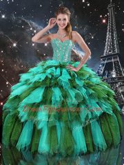 Luxury Beading and Ruffles and Ruffled Layers Vestidos de Quinceanera Multi-color Lace Up Sleeveless Floor Length