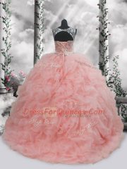Pretty Organza Sleeveless Floor Length 15th Birthday Dress and Beading and Ruffles
