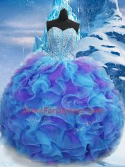 Floor Length Blue Ball Gown Prom Dress Sweetheart Sleeveless Lace Up