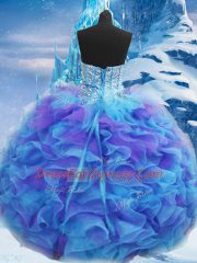 Floor Length Blue Ball Gown Prom Dress Sweetheart Sleeveless Lace Up